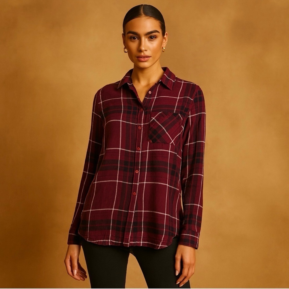 Rebellion Burgundy Plaid Button-Down Shirt S